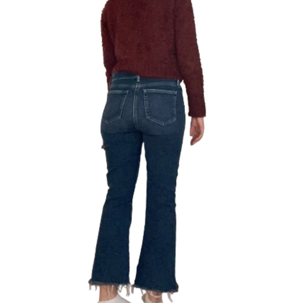 High Rise LOFT Dark Denim Jeans with Cropped, Flare Style